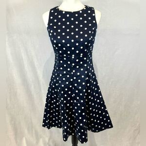 American Living navy blue and white polka dot cotton dress size 2